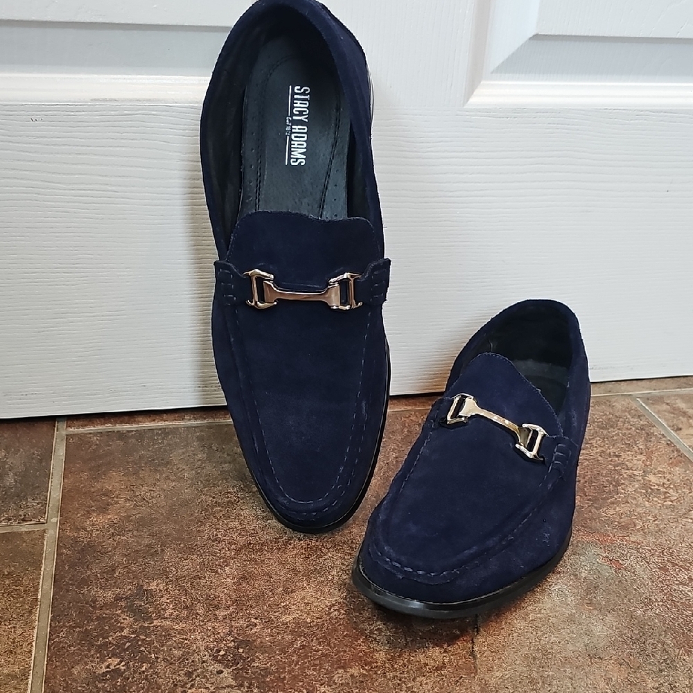 Stacy Adams Navy Suede Loafers with Gold Accent
